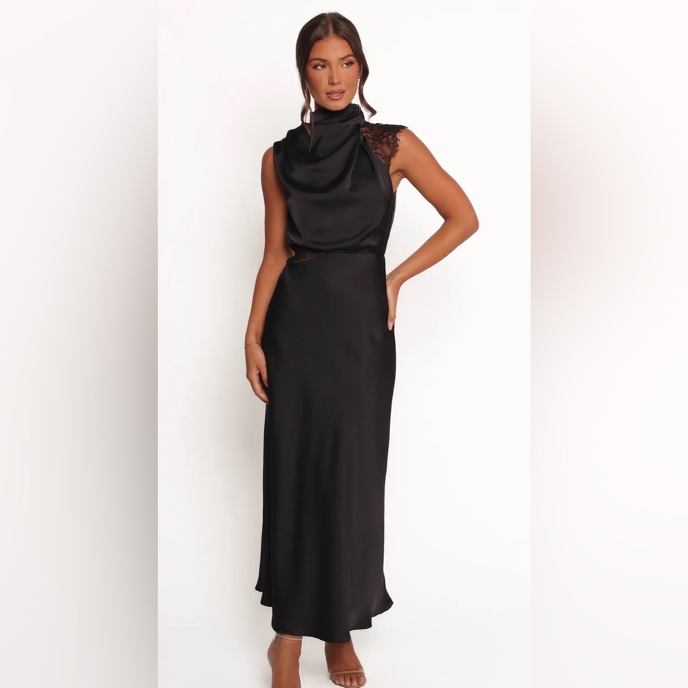 Petal & Pup Black Anabelle Halter Neck Lace Maxi Dress